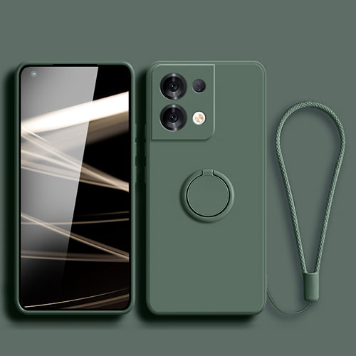 Ultra-thin Silicone Gel Soft Case Cover with Magnetic Finger Ring Stand S04 for Oppo Reno8 5G Midnight Green