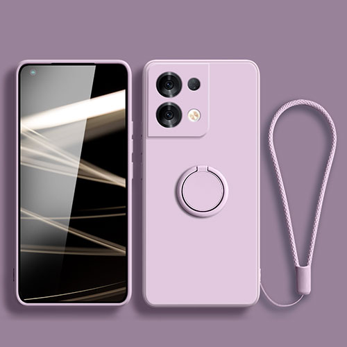 Ultra-thin Silicone Gel Soft Case Cover with Magnetic Finger Ring Stand S04 for Oppo Reno8 Pro 5G Clove Purple