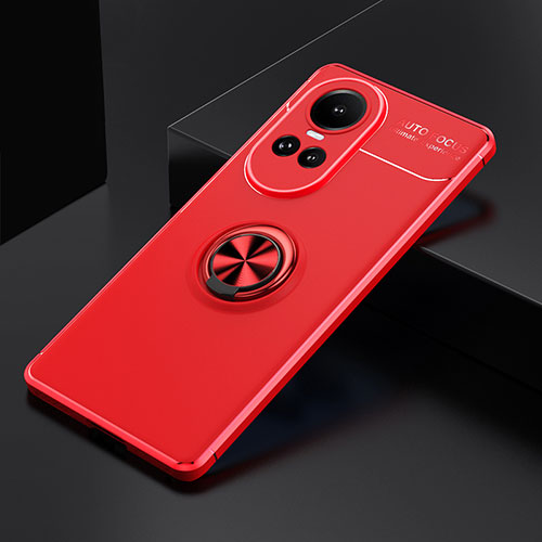 Ultra-thin Silicone Gel Soft Case Cover with Magnetic Finger Ring Stand SD1 for Oppo Reno10 Pro 5G Red
