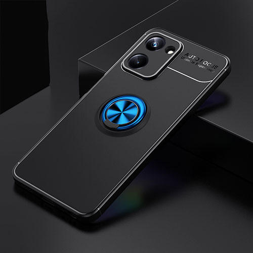 Ultra-thin Silicone Gel Soft Case Cover with Magnetic Finger Ring Stand SD1 for Realme 10 Pro 5G Blue and Black