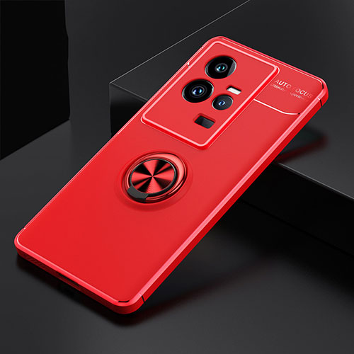 Ultra-thin Silicone Gel Soft Case Cover with Magnetic Finger Ring Stand SD1 for Vivo iQOO 11 5G Red