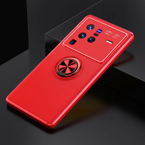 Ultra-thin Silicone Gel Soft Case Cover with Magnetic Finger Ring Stand SD1 for Vivo X80 Pro 5G Red