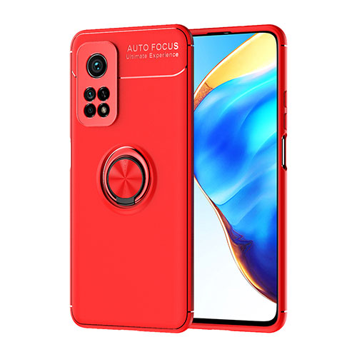 Ultra-thin Silicone Gel Soft Case Cover with Magnetic Finger Ring Stand SD1 for Xiaomi Mi 10T 5G Red
