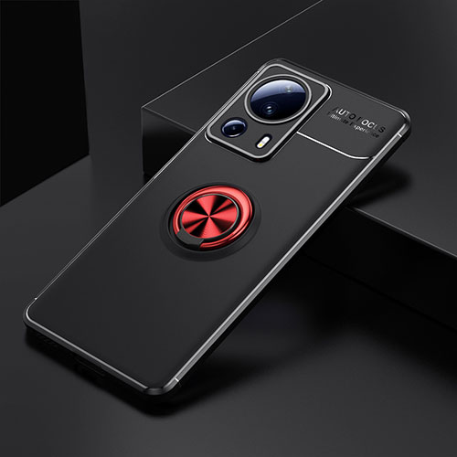 Ultra-thin Silicone Gel Soft Case Cover with Magnetic Finger Ring Stand SD1 for Xiaomi Mi 13 Lite 5G Red and Black