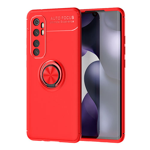 Ultra-thin Silicone Gel Soft Case Cover with Magnetic Finger Ring Stand SD1 for Xiaomi Mi Note 10 Lite Red