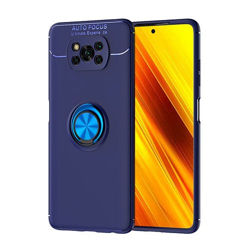 Ultra-thin Silicone Gel Soft Case Cover with Magnetic Finger Ring Stand SD1 for Xiaomi Poco X3 Blue