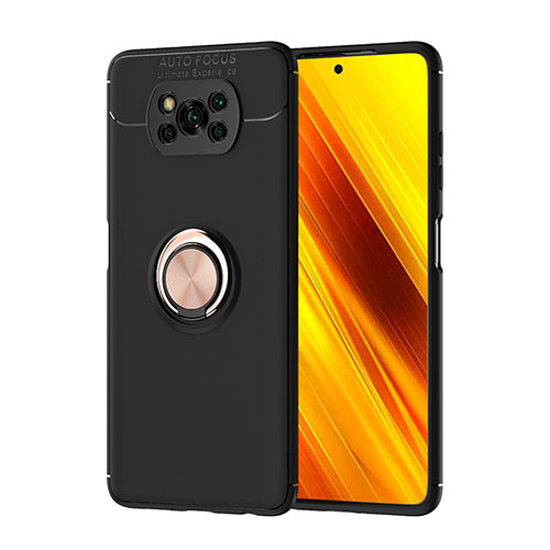Ultra-thin Silicone Gel Soft Case Cover with Magnetic Finger Ring Stand SD1 for Xiaomi Poco X3 Gold and Black