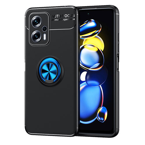 Ultra-thin Silicone Gel Soft Case Cover with Magnetic Finger Ring Stand SD1 for Xiaomi Poco X4 GT 5G Blue and Black
