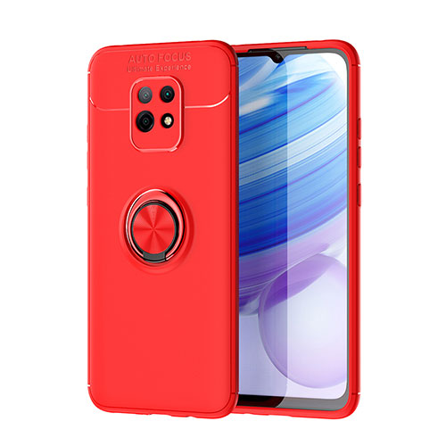 Ultra-thin Silicone Gel Soft Case Cover with Magnetic Finger Ring Stand SD1 for Xiaomi Redmi 10X Pro 5G Red