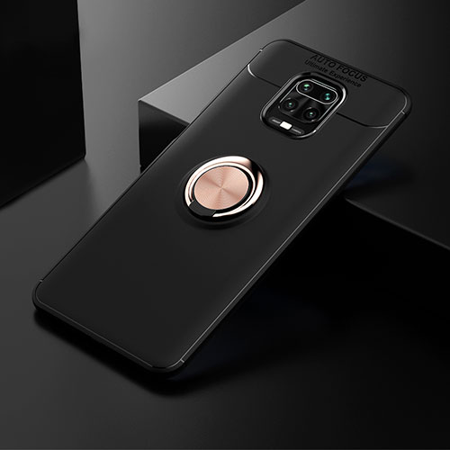 Ultra-thin Silicone Gel Soft Case Cover with Magnetic Finger Ring Stand SD1 for Xiaomi Redmi Note 9 Pro Gold and Black