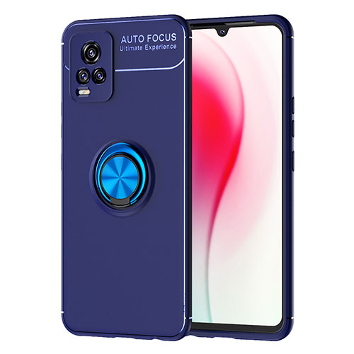 Ultra-thin Silicone Gel Soft Case Cover with Magnetic Finger Ring Stand SD2 for Vivo V20 Blue