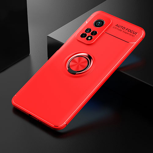 Ultra-thin Silicone Gel Soft Case Cover with Magnetic Finger Ring Stand SD2 for Xiaomi Mi 10T Pro 5G Red