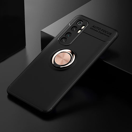 Ultra-thin Silicone Gel Soft Case Cover with Magnetic Finger Ring Stand SD2 for Xiaomi Mi Note 10 Lite Gold and Black