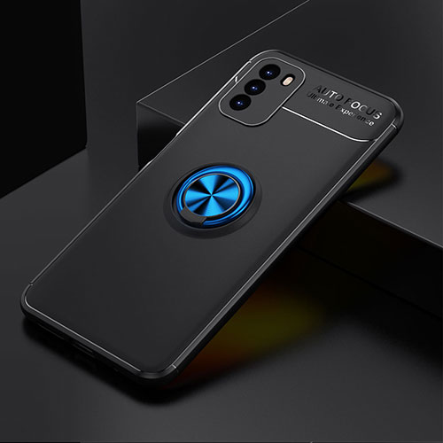 Ultra-thin Silicone Gel Soft Case Cover with Magnetic Finger Ring Stand SD2 for Xiaomi Poco M3 Blue and Black