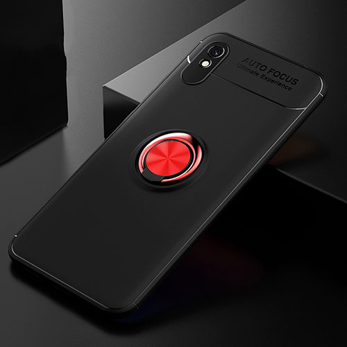 Ultra-thin Silicone Gel Soft Case Cover with Magnetic Finger Ring Stand SD2 for Xiaomi Redmi 9AT Red and Black