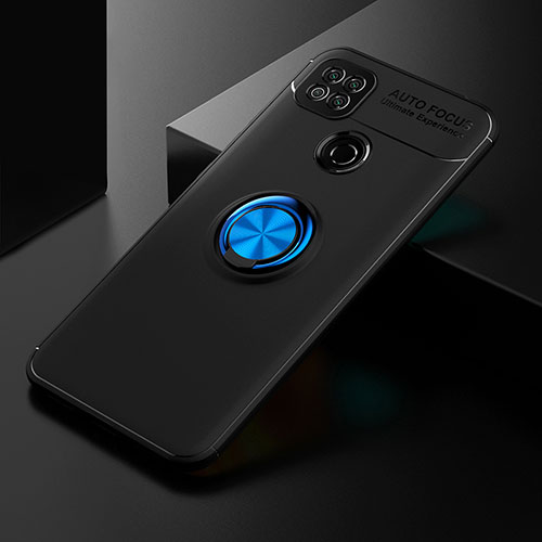 Ultra-thin Silicone Gel Soft Case Cover with Magnetic Finger Ring Stand SD2 for Xiaomi Redmi 9C Blue and Black