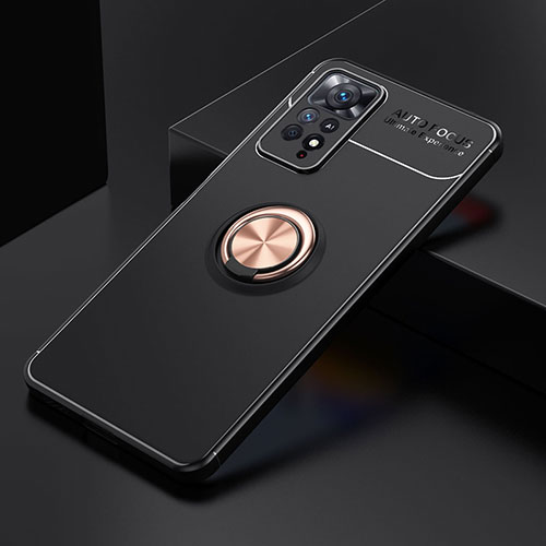 Ultra-thin Silicone Gel Soft Case Cover with Magnetic Finger Ring Stand SD2 for Xiaomi Redmi Note 11 Pro 4G Gold and Black