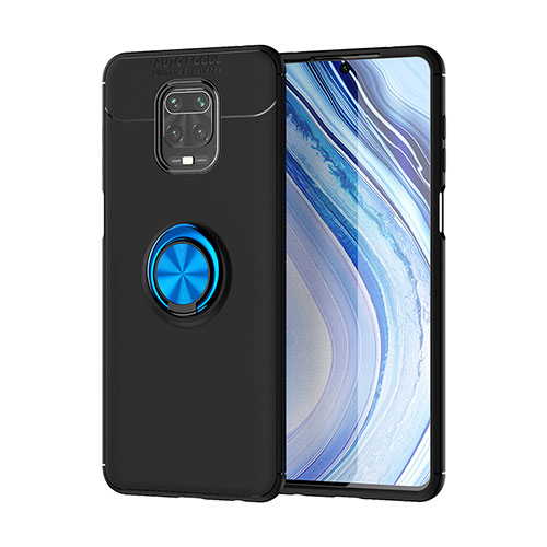 Ultra-thin Silicone Gel Soft Case Cover with Magnetic Finger Ring Stand SD2 for Xiaomi Redmi Note 9 Pro Blue and Black