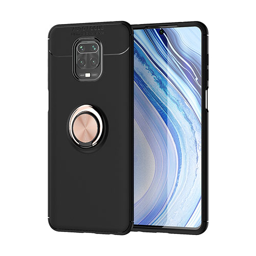 Ultra-thin Silicone Gel Soft Case Cover with Magnetic Finger Ring Stand SD2 for Xiaomi Redmi Note 9 Pro Gold and Black