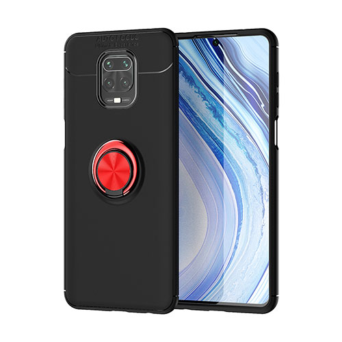 Ultra-thin Silicone Gel Soft Case Cover with Magnetic Finger Ring Stand SD2 for Xiaomi Redmi Note 9 Pro Red and Black