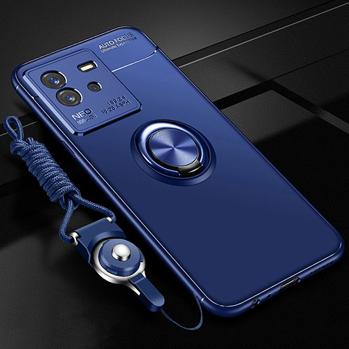 Ultra-thin Silicone Gel Soft Case Cover with Magnetic Finger Ring Stand SD3 for Vivo iQOO Neo6 5G Blue