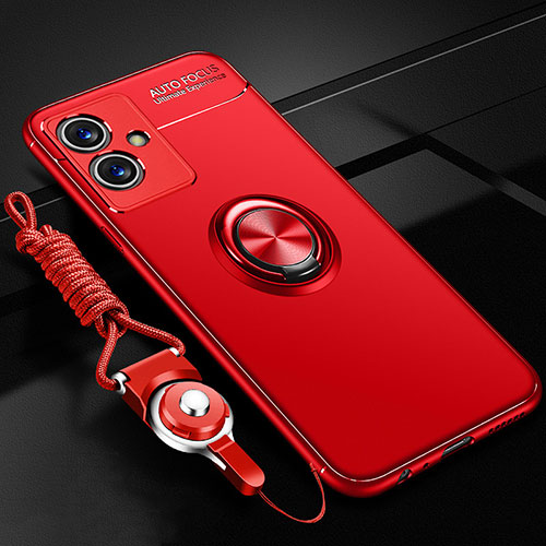 Ultra-thin Silicone Gel Soft Case Cover with Magnetic Finger Ring Stand SD3 for Vivo T1 5G India Red