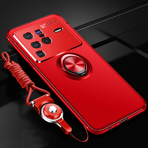 Ultra-thin Silicone Gel Soft Case Cover with Magnetic Finger Ring Stand SD3 for Vivo X80 Pro 5G Red