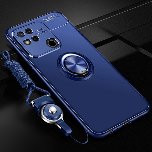 Ultra-thin Silicone Gel Soft Case Cover with Magnetic Finger Ring Stand SD3 for Xiaomi Redmi 10A 4G Blue