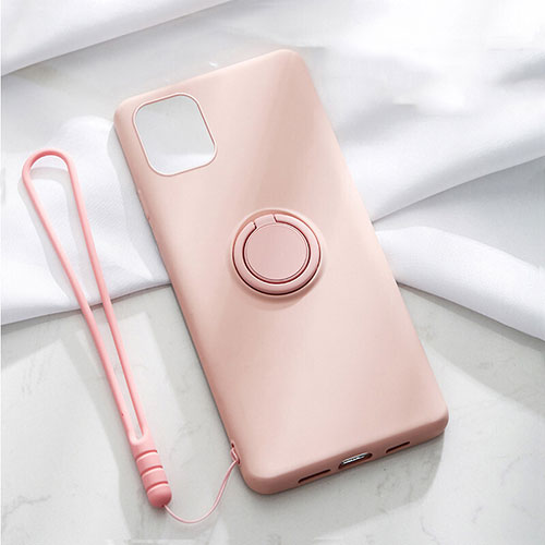 Ultra-thin Silicone Gel Soft Case Cover with Magnetic Finger Ring Stand T01 for Apple iPhone 11 Pink