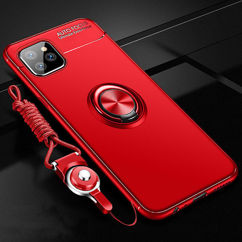 Ultra-thin Silicone Gel Soft Case Cover with Magnetic Finger Ring Stand T01 for Apple iPhone 11 Pro Red