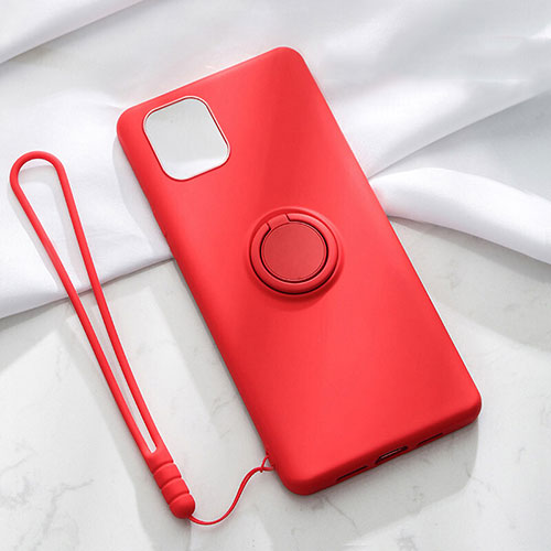 Ultra-thin Silicone Gel Soft Case Cover with Magnetic Finger Ring Stand T01 for Apple iPhone 11 Red