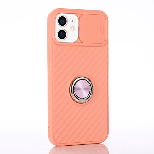 Ultra-thin Silicone Gel Soft Case Cover with Magnetic Finger Ring Stand T01 for Apple iPhone 12 Mini Orange