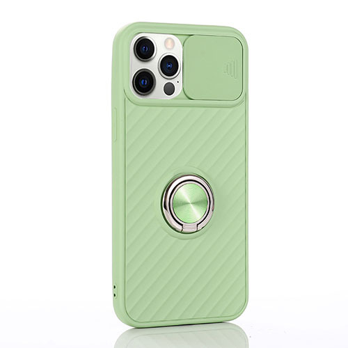 Ultra-thin Silicone Gel Soft Case Cover with Magnetic Finger Ring Stand T01 for Apple iPhone 12 Pro Max Matcha Green
