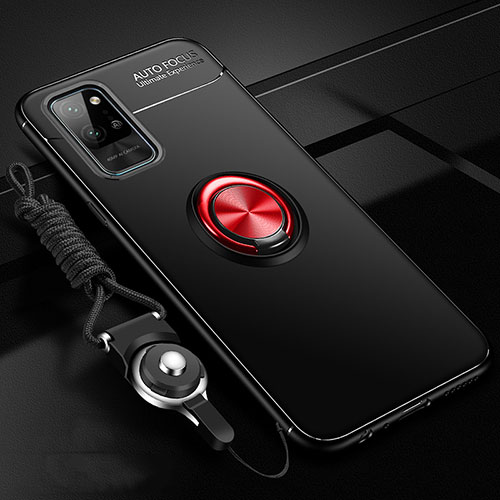 Ultra-thin Silicone Gel Soft Case Cover with Magnetic Finger Ring Stand T01 for Huawei Honor Play4 Pro 5G Red and Black