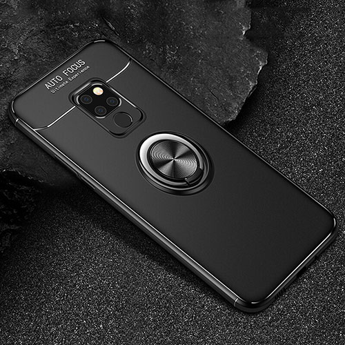 Ultra-thin Silicone Gel Soft Case Cover with Magnetic Finger Ring Stand T01 for Huawei Mate 20 Black