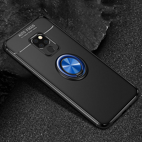 Ultra-thin Silicone Gel Soft Case Cover with Magnetic Finger Ring Stand T01 for Huawei Mate 20 Blue and Black