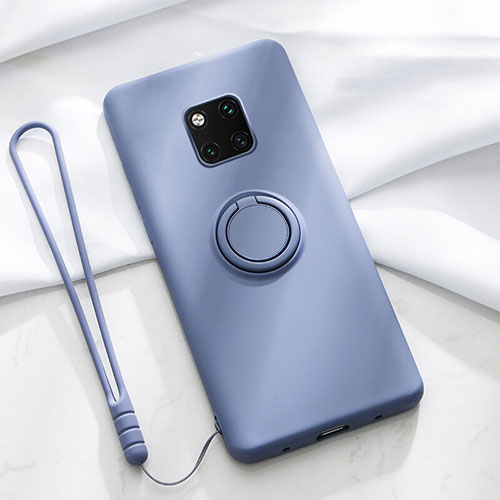 Ultra-thin Silicone Gel Soft Case Cover with Magnetic Finger Ring Stand T01 for Huawei Mate 20 Pro Purple