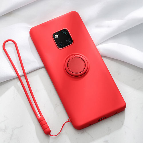 Ultra-thin Silicone Gel Soft Case Cover with Magnetic Finger Ring Stand T01 for Huawei Mate 20 Pro Red
