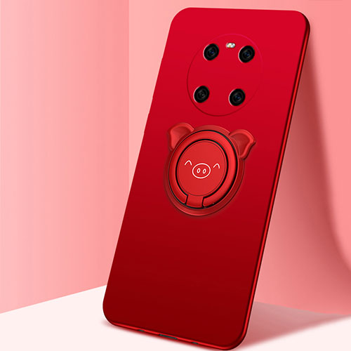Ultra-thin Silicone Gel Soft Case Cover with Magnetic Finger Ring Stand T01 for Huawei Mate 40E 5G Red