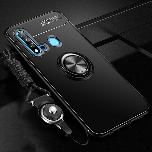Ultra-thin Silicone Gel Soft Case Cover with Magnetic Finger Ring Stand T01 for Huawei Nova 5i Black