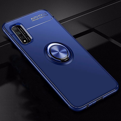 Ultra-thin Silicone Gel Soft Case Cover with Magnetic Finger Ring Stand T01 for Huawei Nova 5T Blue