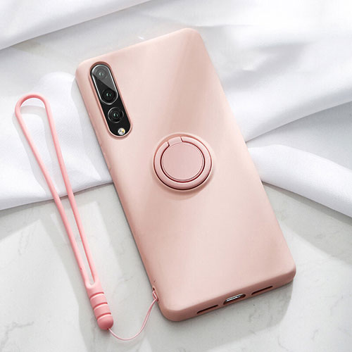 Ultra-thin Silicone Gel Soft Case Cover with Magnetic Finger Ring Stand T01 for Huawei P20 Pro Pink