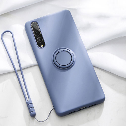 Ultra-thin Silicone Gel Soft Case Cover with Magnetic Finger Ring Stand T01 for Huawei P20 Pro Purple