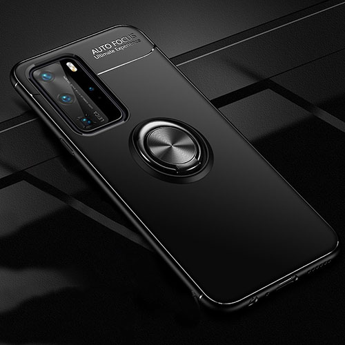Ultra-thin Silicone Gel Soft Case Cover with Magnetic Finger Ring Stand T01 for Huawei P40 Pro Black