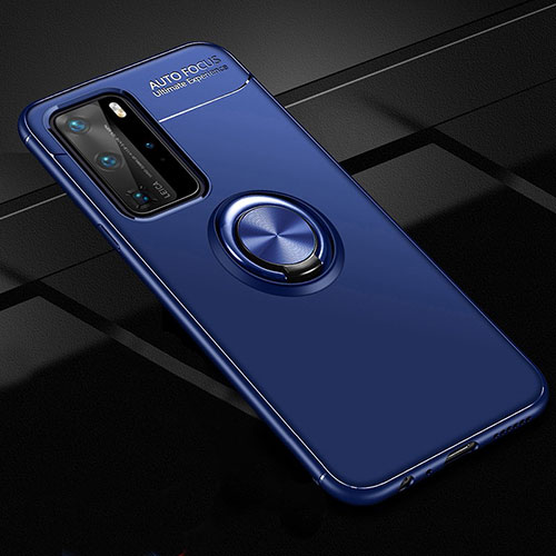 Ultra-thin Silicone Gel Soft Case Cover with Magnetic Finger Ring Stand T01 for Huawei P40 Pro Blue