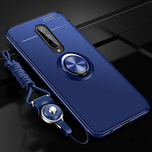 Ultra-thin Silicone Gel Soft Case Cover with Magnetic Finger Ring Stand T01 for OnePlus 8 Blue