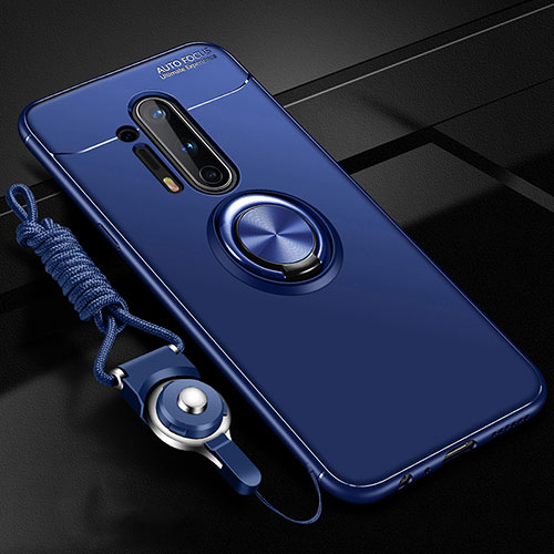 Ultra-thin Silicone Gel Soft Case Cover with Magnetic Finger Ring Stand T01 for OnePlus 8 Pro Blue