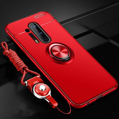 Ultra-thin Silicone Gel Soft Case Cover with Magnetic Finger Ring Stand T01 for OnePlus 8 Pro Red