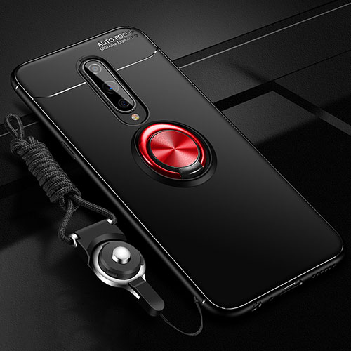 Ultra-thin Silicone Gel Soft Case Cover with Magnetic Finger Ring Stand T01 for OnePlus 8 Red and Black