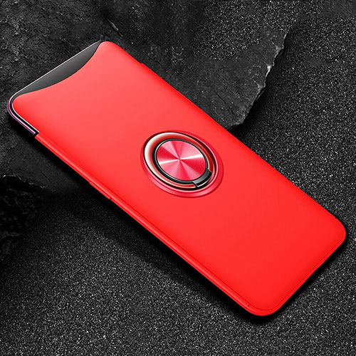 Ultra-thin Silicone Gel Soft Case Cover with Magnetic Finger Ring Stand T01 for Oppo Find X Super Flash Edition Red